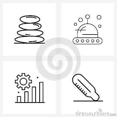 Set of 4 Modern Line Icons of stone, cog, science, universe, health Vector Illustration