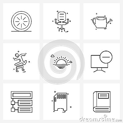 Set of 9 Modern Line Icons of sunset, running, eco, race, sports Vector Illustration