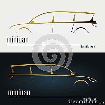 Set of modern minivan silhouettes. Vector Illustration