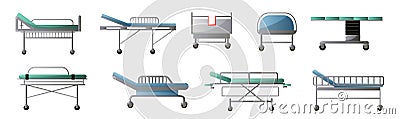 Set of modern orthopedic bed with wheel in city hospital Vector Illustration