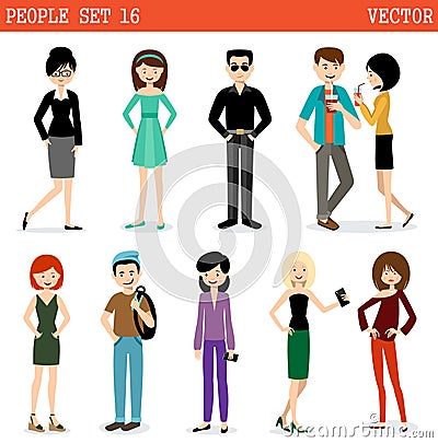 Set of modern people, men and women. Vector Illustration