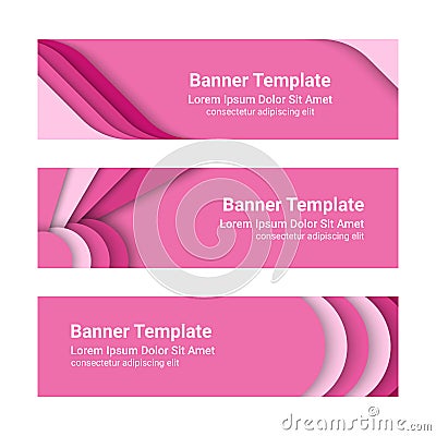 Set of modern pink horizontal vector banners in a material design style. Can be used as a business template or in a web design Vector Illustration