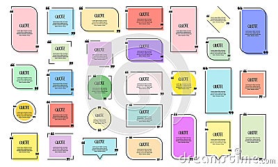 Set of modern quote bubbles, comment template. Various frames, thin clean swatch, great for web, applications, books, typography. Vector Illustration