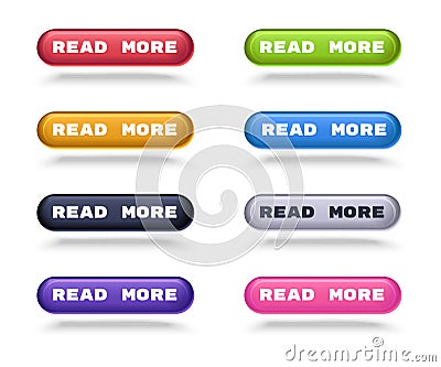Set of modern read more buttons with shadows for web site interface. Vector Illustration