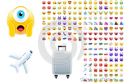 Set of Modern Realistic Emojis Vector Illustration