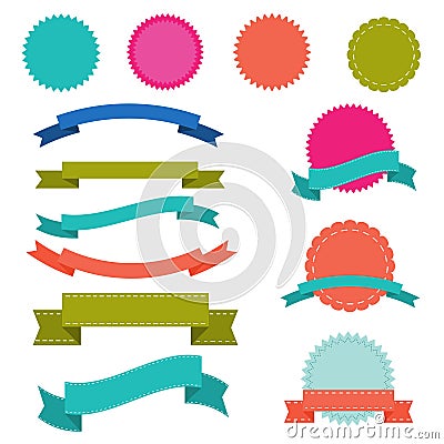Set of modern ribbons, labels and badges Vector Illustration