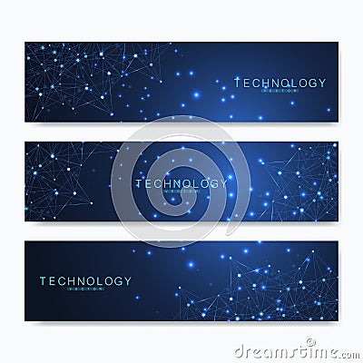 Set of modern scientific banners. Modern futuristic virtual abstract background molecule structure for medical Vector Illustration