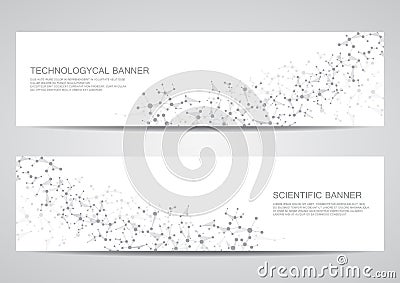 Set of modern scientific banners. Molecule structure DNA and neurons. Abstract background. Medicine, science, technology, business Stock Photo