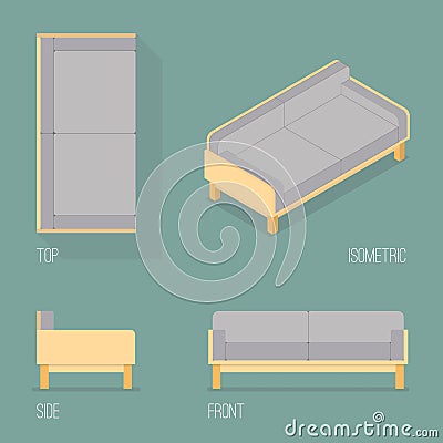 Set of modern sofa isometric drawing Vector Illustration