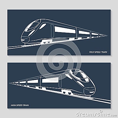 Set of modern speed train silhouettes, outlines, contours. Vector illustration Vector Illustration