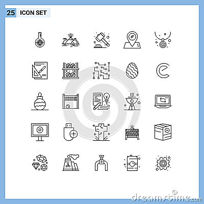 Set of 25 Modern UI Icons Symbols Signs for accessories, location, mountain, medical, mortgage Vector Illustration