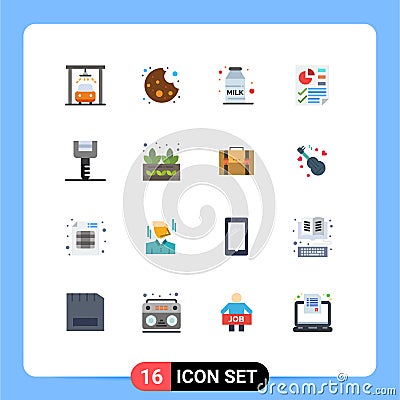 Set of 16 Modern UI Icons Symbols Signs for agriculture, peeler, milk, kitchenware, report Vector Illustration