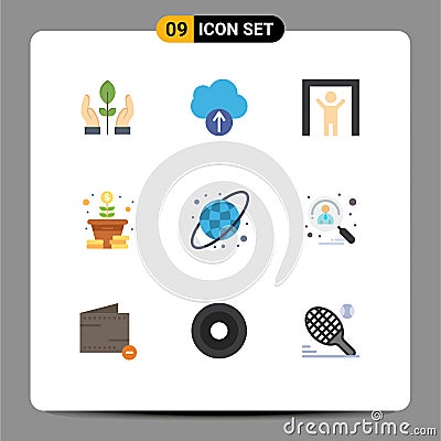 Set of 9 Modern UI Icons Symbols Signs for applicant, circular grid, scanner, circular, tree Vector Illustration