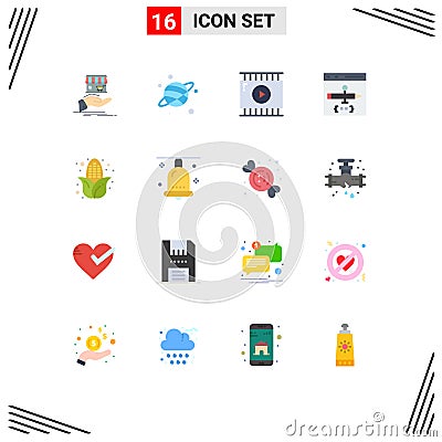 Set of 16 Modern UI Icons Symbols Signs for autumn, develop, film editing, coding, app Vector Illustration