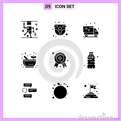 Set of 9 Modern UI Icons Symbols Signs for award, science, infant, bowl, plumbing Vector Illustration