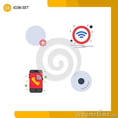 Set of 4 Modern UI Icons Symbols Signs for basic, mobile, ui, wireless, disk Vector Illustration