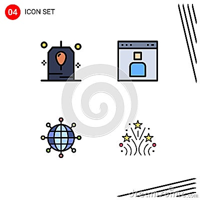 Set of 4 Modern UI Icons Symbols Signs for birthday, business, party, interface, global Vector Illustration