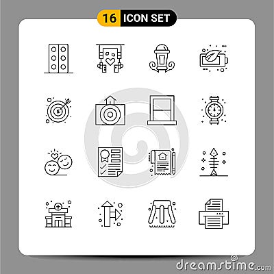 Set of 16 Modern UI Icons Symbols Signs for business, battery, light, green, eco Vector Illustration