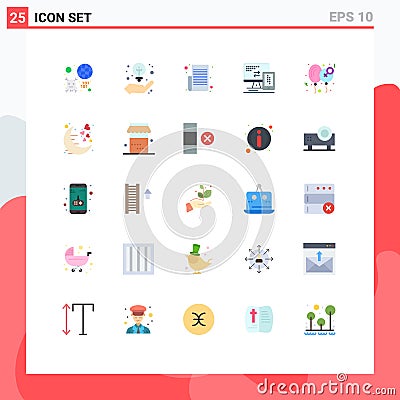 Set of 25 Modern UI Icons Symbols Signs for cell, monitor, creative idea, computer, text list Vector Illustration