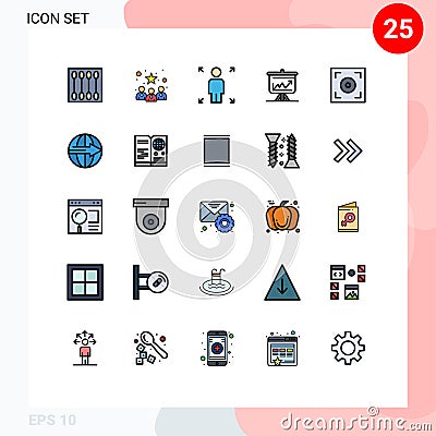 Set of 25 Modern UI Icons Symbols Signs for cinema, board, best team, analytics, graph Vector Illustration