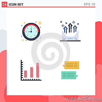 Set of 4 Modern UI Icons Symbols Signs for clock, statistics, address, email, chat Vector Illustration