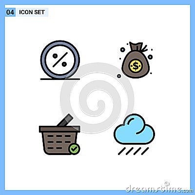 4 Creative Icons Modern Signs and Symbols of commerce, money, commerce, bag, checkout Vector Illustration