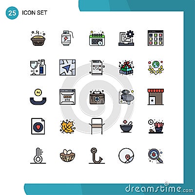 Set of 25 Modern UI Icons Symbols Signs for communication, develop, charg, coding, c Vector Illustration