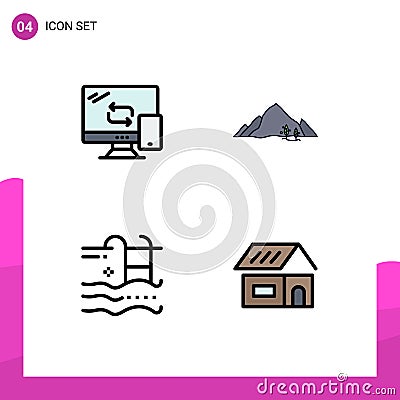 Set of 4 Modern UI Icons Symbols Signs for computing, holiday, transfer, hill, summer Vector Illustration