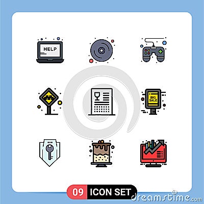 Set of 9 Modern UI Icons Symbols Signs for cooking, taxi stand, control pad, taxi, cabin Vector Illustration