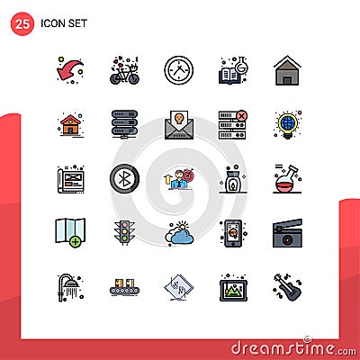 Set of 25 Modern UI Icons Symbols Signs for cottage villa, learning chemistry, love, chemistry education, chemical knowledge Vector Illustration