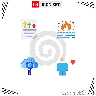 Set of 4 Modern UI Icons Symbols Signs for data, smoke, paper, fire, computing Vector Illustration