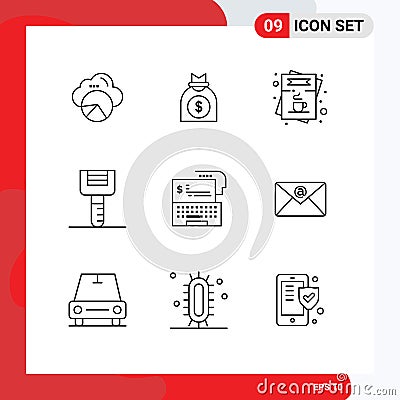 Set of 9 Modern UI Icons Symbols Signs for digital banking, peeler, cafe, kitchenware, order Vector Illustration