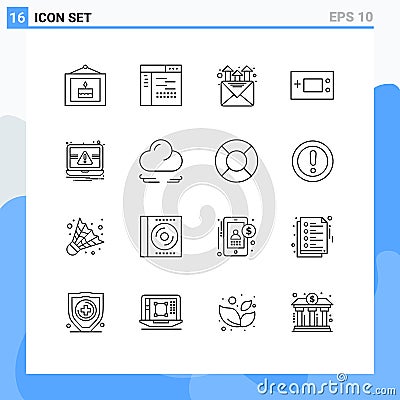 Set of 16 Modern UI Icons Symbols Signs for essentials, products, source, gameboy, devices Vector Illustration