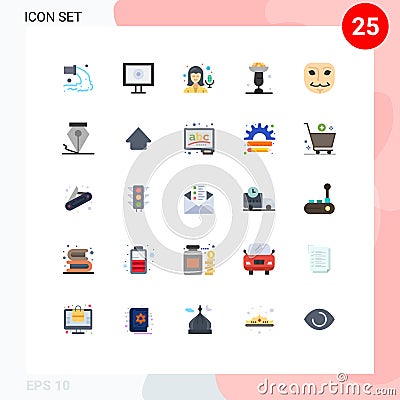 Set of 25 Modern UI Icons Symbols Signs for face, stand, female, cupsakes, cooking Vector Illustration