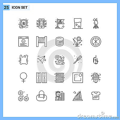 Set of 25 Modern UI Icons Symbols Signs for fire, kitchen, communist, food, and Vector Illustration