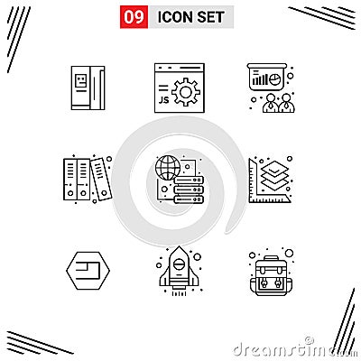 Set of 9 Modern UI Icons Symbols Signs for global, history, programming, files, board Vector Illustration