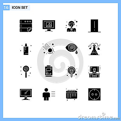 Set of 16 Modern UI Icons Symbols Signs for holiday, candle, logistic, light mete, electronics Vector Illustration