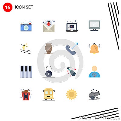 Set of 16 Modern UI Icons Symbols Signs for imac, monitor, mail, computer, player Vector Illustration