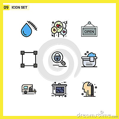 Set of 9 Modern UI Icons Symbols Signs for internet, research, open, search, points Vector Illustration