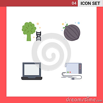 Set of 4 Modern UI Icons Symbols Signs for knowledge, laptop, tree, vegetable, card Vector Illustration