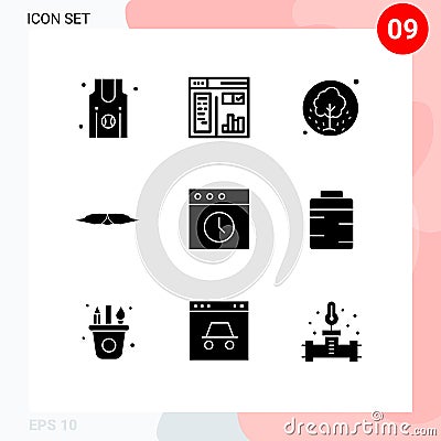 Set of 9 Modern UI Icons Symbols Signs for men, movember, tree, hipster, nature Vector Illustration