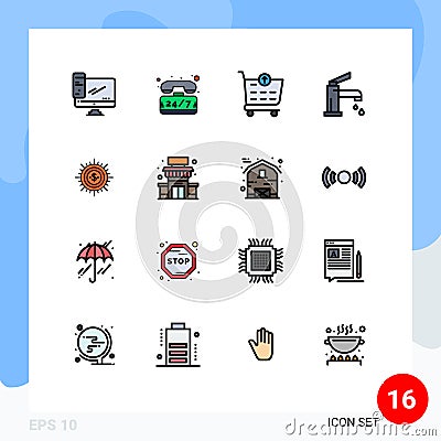 Set of 16 Modern UI Icons Symbols Signs for money, faucet, time, cleaning, bath Vector Illustration