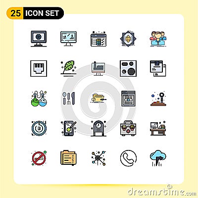 Set of 25 Modern UI Icons Symbols Signs for multiplayer, forming, development, formation, core Vector Illustration