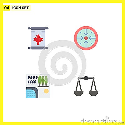 Set of 4 Modern UI Icons Symbols Signs for note, forest, leaf, implementation, rain Vector Illustration