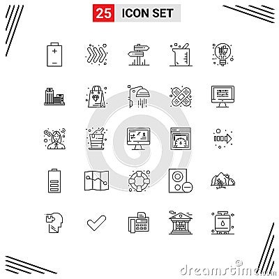 Set of 25 Modern UI Icons Symbols Signs for offer, sale idea, motel, retail, biology Vector Illustration