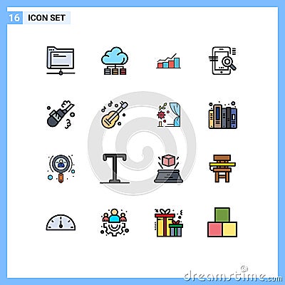 16 User Interface Flat Color Filled Line Pack of modern Signs and Symbols of optimize, search, technology, progress, graph Vector Illustration
