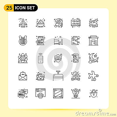Set of 25 Modern UI Icons Symbols Signs for ornament, celebration, love, wave, sound Vector Illustration