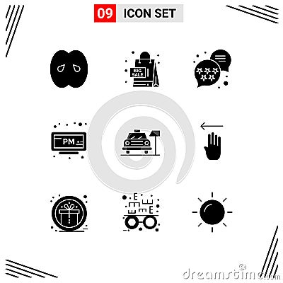 Set of 9 Modern UI Icons Symbols Signs for parking, time, shopping, clock, alarm Vector Illustration