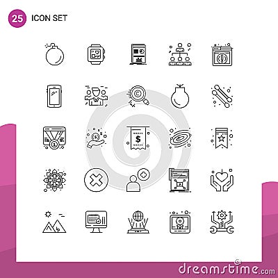 Set of 25 Modern UI Icons Symbols Signs for phone, web, graph, information, people Vector Illustration