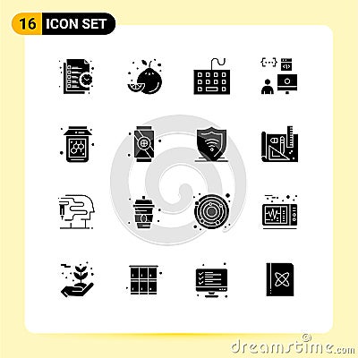 Set of 16 Modern UI Icons Symbols Signs for programmer, develop, computer, coding, keyboard Vector Illustration
